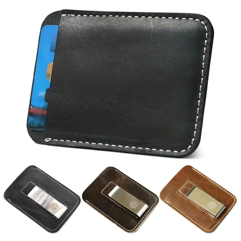 Módna koža originálne kožené peniaze klip tenký kovový hotovosť CLAMP mini peňaženka štíhle účty MAN Billfold Držiteľ muž
