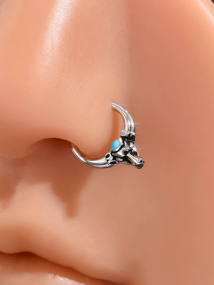 Módna kravská ox hlava z nehrdzavejúcej ocele Septum Clickers Nose prsteň Ženy Tragus chrupavka špirála prepichujúca obruč