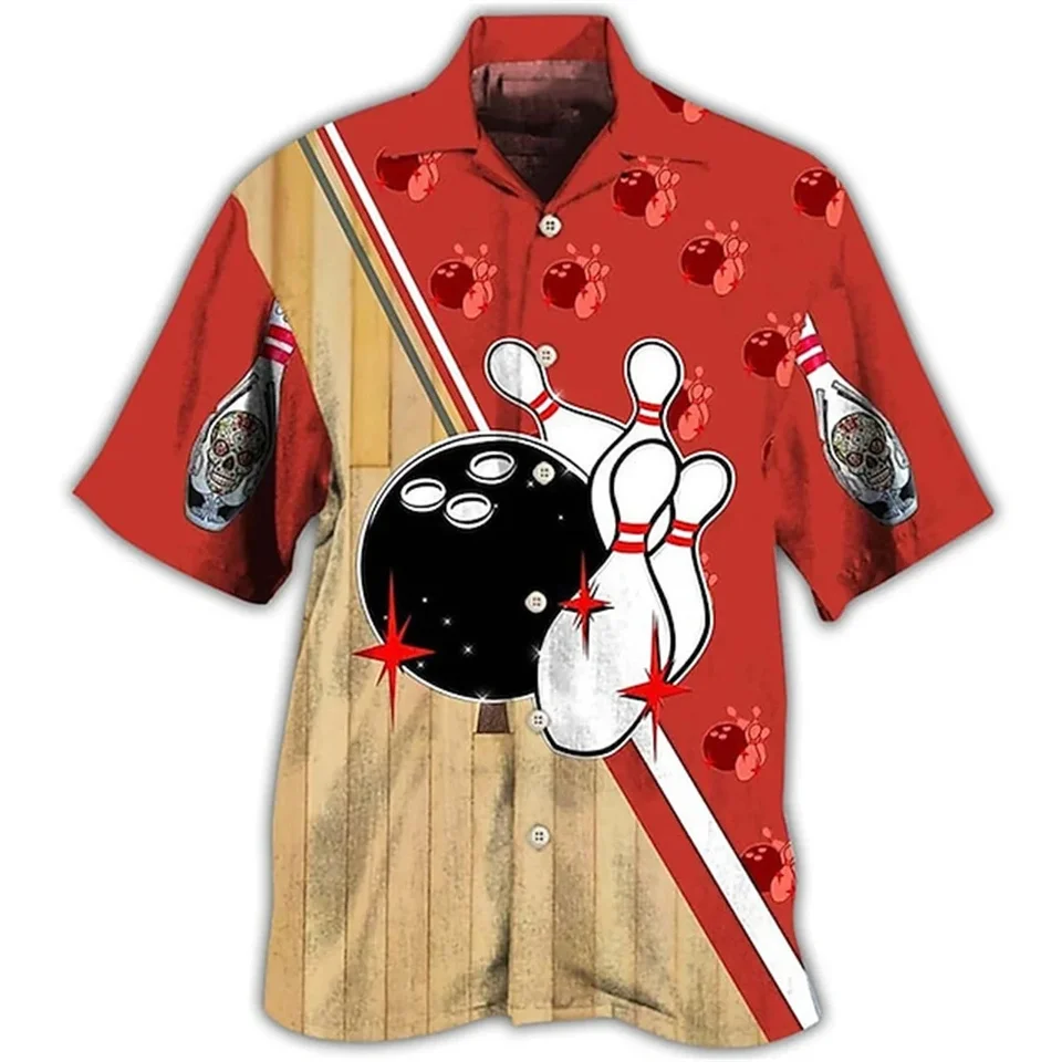 Módna letná havajská košeľa 3D Cool Bowling Men Dámske oblečenie pláž krátky rukáv blúzka Blúzka Príležitostné pánske povolanie klopa Camisa