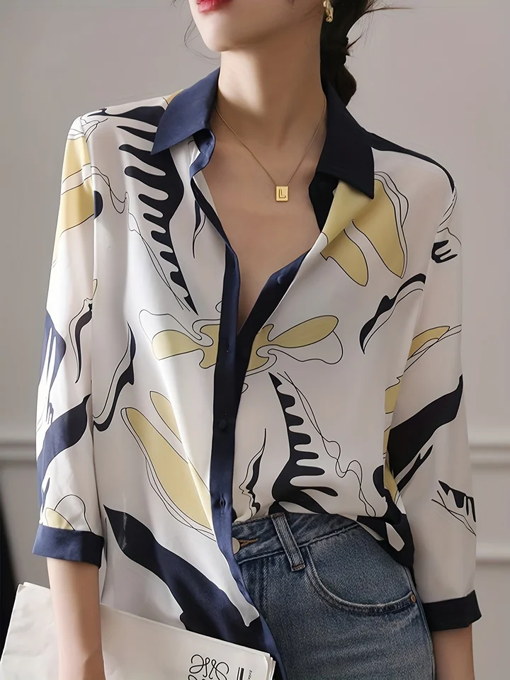 Módna luxusná dáma tričko Francúzsko štýl Žena tlač blúzka jar leto leto napoly rukávy topy blusa majer