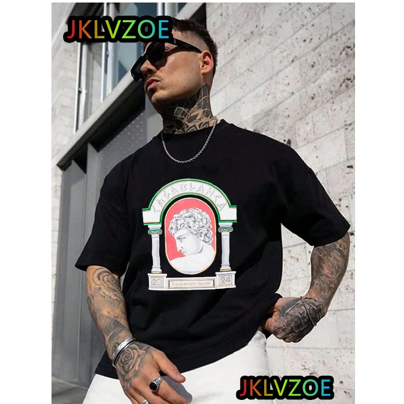 Módna luxusná značka Casa Grafické tričká Men Men Menis módne odevy nadmerne veľtrhové bavlnené okrúhle okrúhle obojky tričko Streetwear Tops