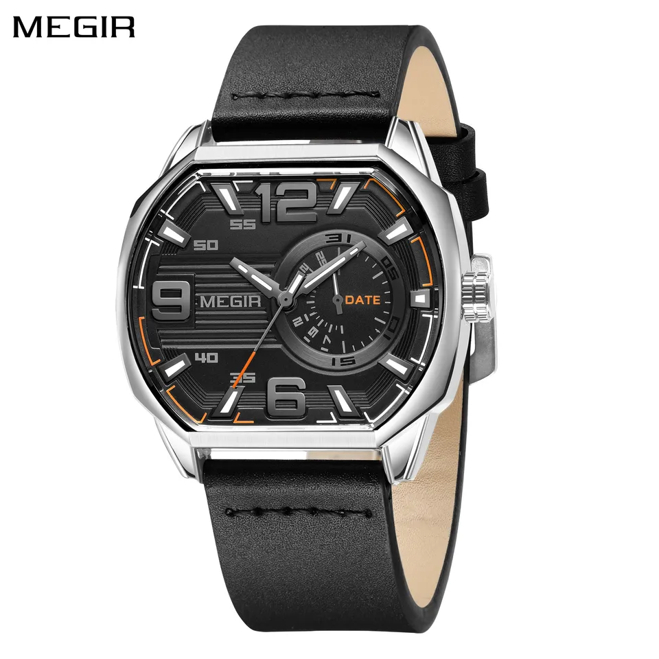 Módna megir top značka rellogios maskulino mens vodotesná svetelná pravá koža luxusný kremeň Man Casual Watch Montre Homme