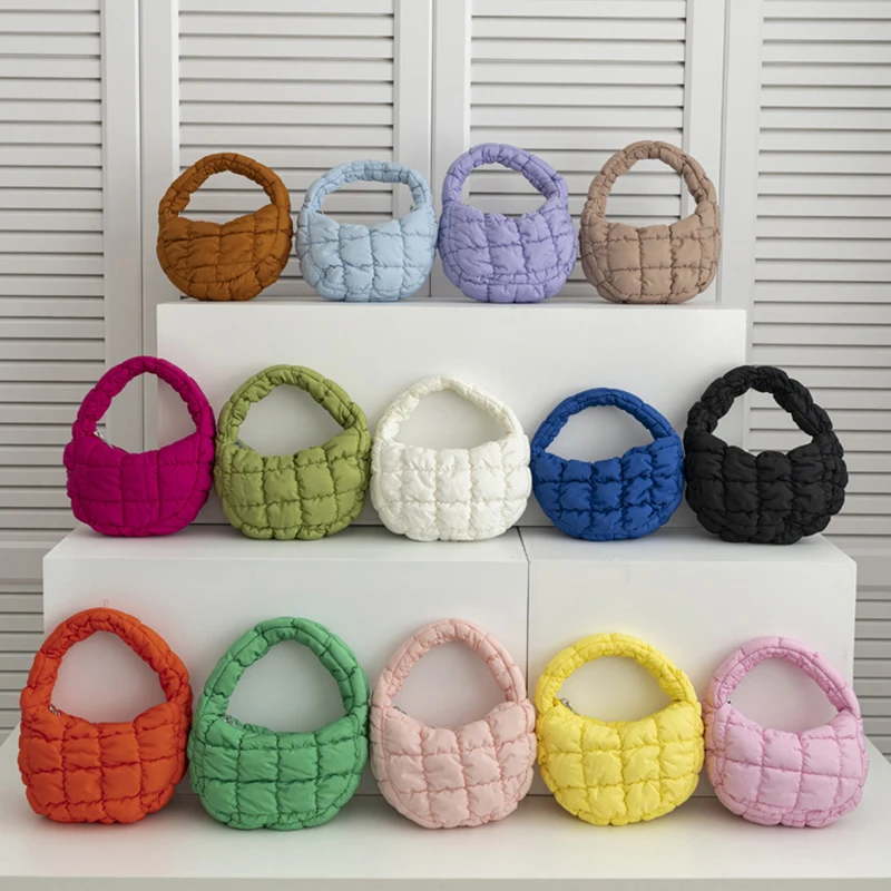 Módna mini Puffer tote taška prešívaná kruhová telefónna kabelka