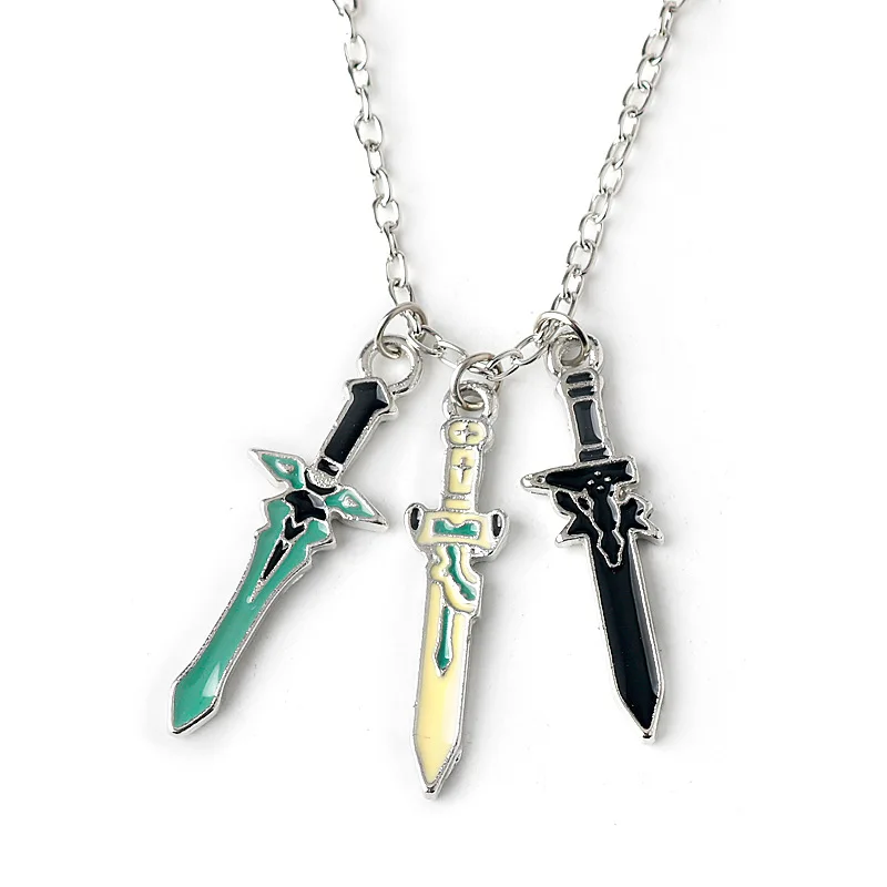 Módna nová meč Art Online prívesok anime šperky s 3-dielnou sklovnou krížovou zbraňou Asuna Kirito Cosplay náhrdelník Veľkoobchod