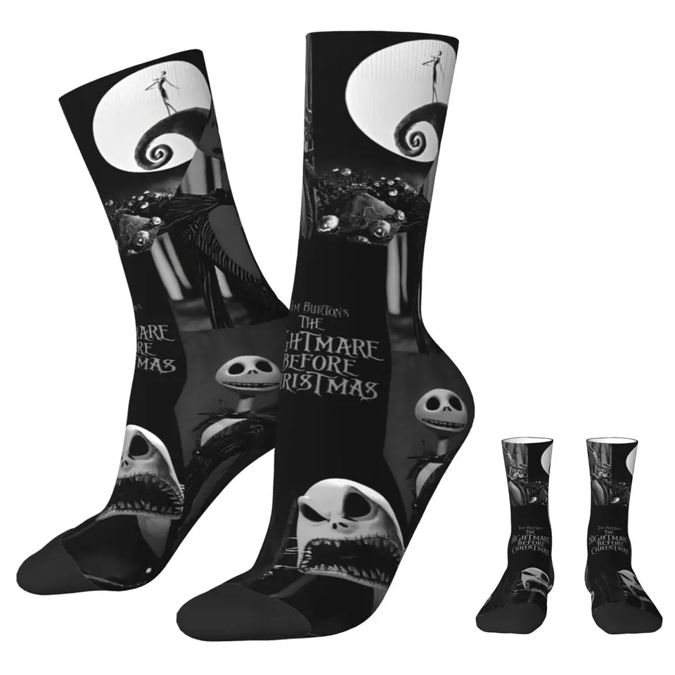Módna nočná mora pred vianočnými futbalovými ponožkami Jack Cartoon Halloween Polyester Middle Tube ponožky unisex nekĺzanie