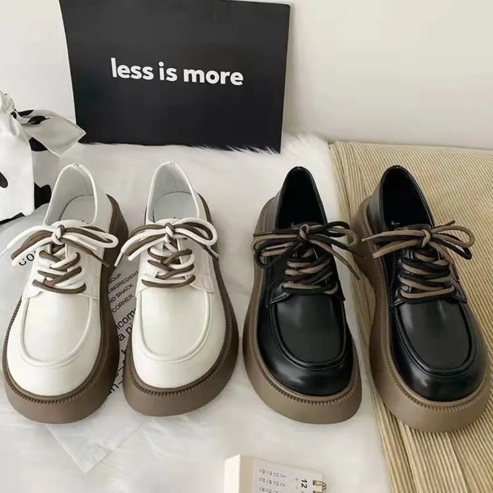 Módna náhodná kožená platforma Platforma topánky pre ženy jar jesenná japonská módna kauzálna mokasárka ženská dizajnérka Mary Jane Shoe