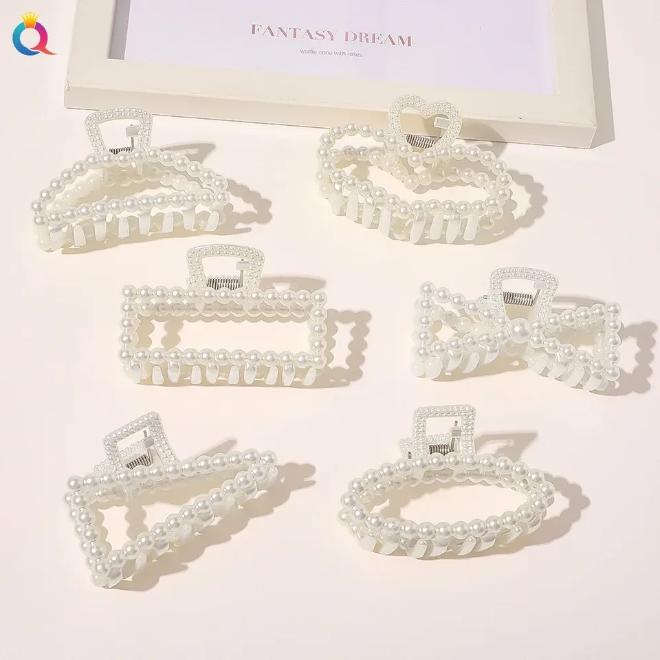 Módna perla vlásenka Elegantná geometrická perlová vlasy pazúrová pazúrik Srdce Triangle Triangle Sweet Hairpin Ženy jemné vlasové doplnky