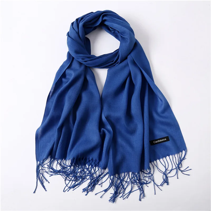 Módna plná farba 2024 Ženy Šatka Zimné hidžáby strapce Long Lady Shawls Cashmere ako pašmina hidžábové šatky