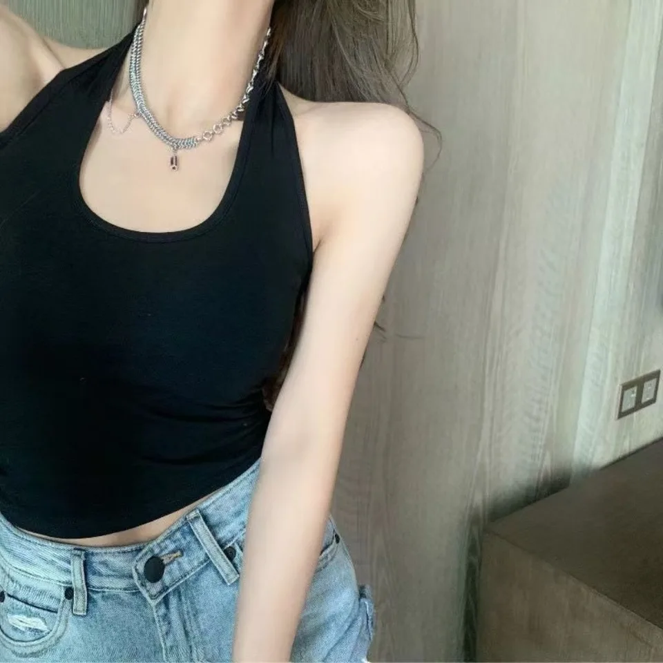 Módna polyamidová ohráca nádrž s vrchným závesným krkom bez rukávov Slim-Fit Slim-Fit krátke popruhy vesta bez rukávov HALTER TOP ŽENY