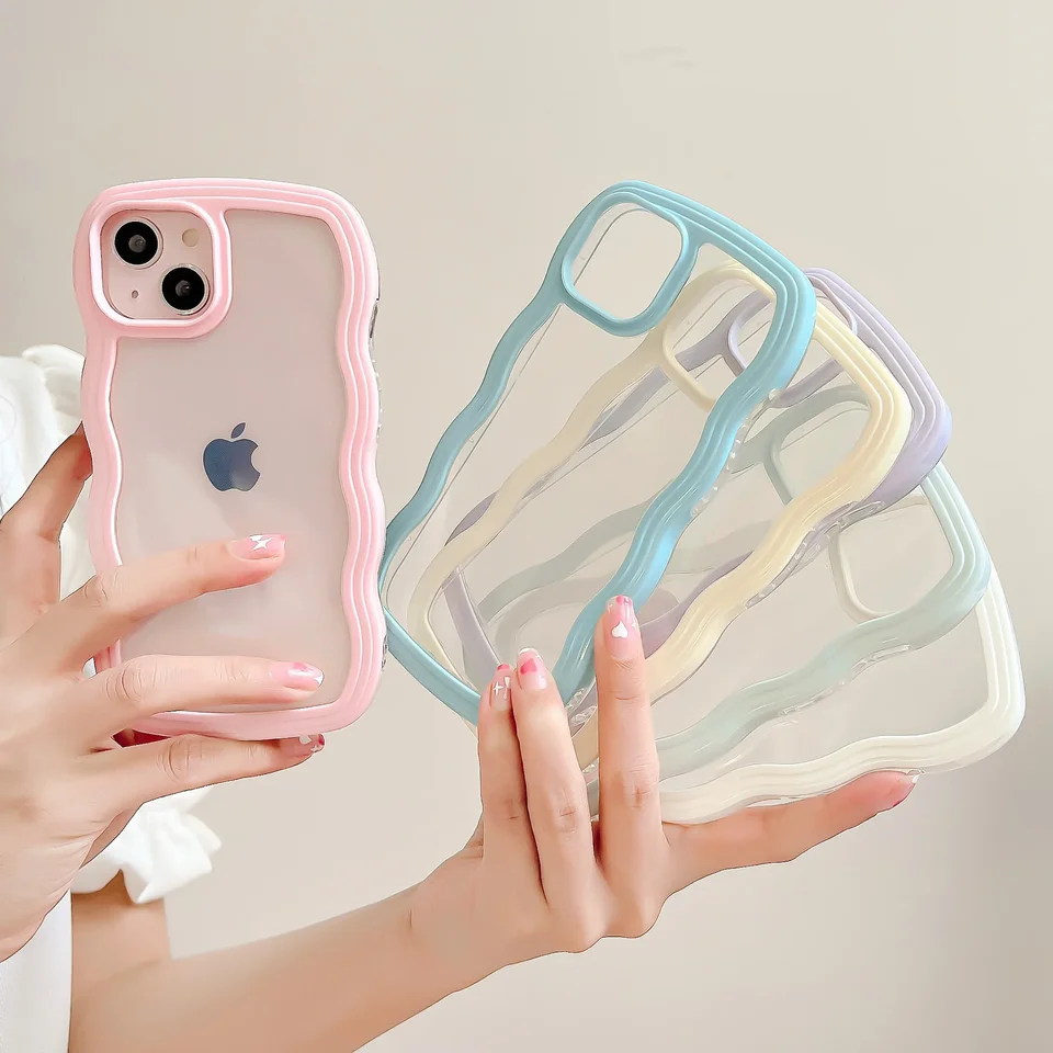 Módna priehľadná kučeravá vlna pre iPhone 16 11 12 13 14 15 Pro Max 8 plus x xr xs nárazový kryt nárazníka Capa estetika