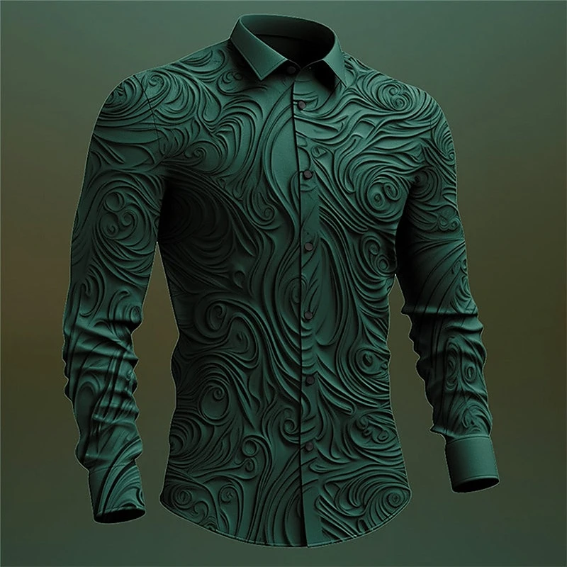 Módna reliéfová socha grafické košele Trend Spring Jeseň Pánske 3D tlačené dlhé rukávové košele voľné streetwear klopné blúzky Tops