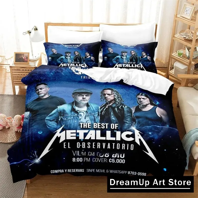 Módna rocková skupina m-metallica tlačená posteľná posteľná súpravy Vynikajúce postele Set Duvet Cover Bed Bed Set Luxury Birthday Darček