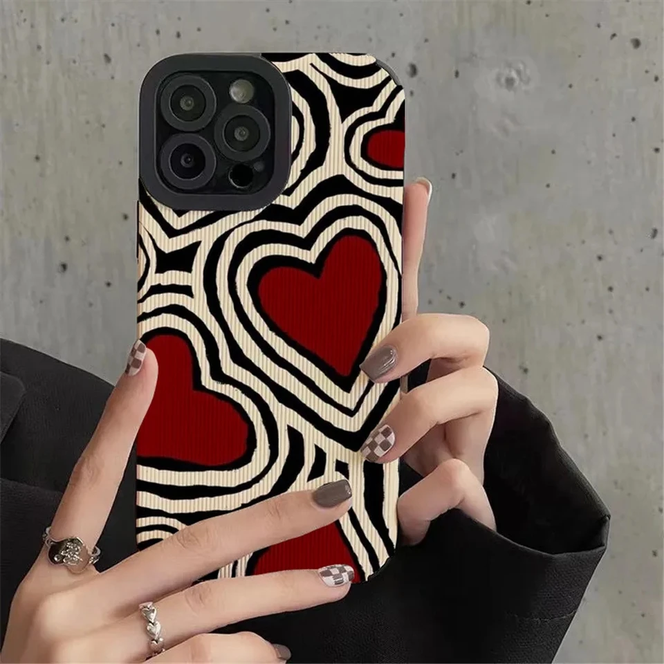 Módna romantická láska srdiečko Silikónový puzdro pre iPhone 15 14 13 16 Pro Max Plus 11 12 Mini XS X XR Kožené kožené pruhy Zebra Pruhy