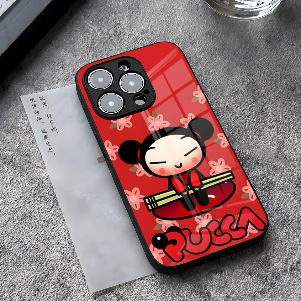 Módna roztomilá karikatúra Pucca Pase pre iPhone 14 Pro Max 15 plus 12 11 13 mini x xr xs 8 7 plus SE 2020 Temperovaný sklenený kryt