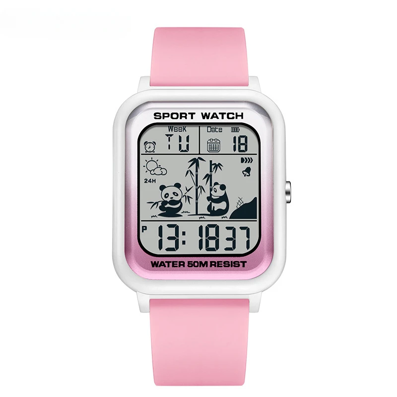 Módna Sanda Top Panda Pattern Square Gradient Electronic Watch Sports Casual Outdoor Witerproof Trend Unisex Led Digitálne hodinky