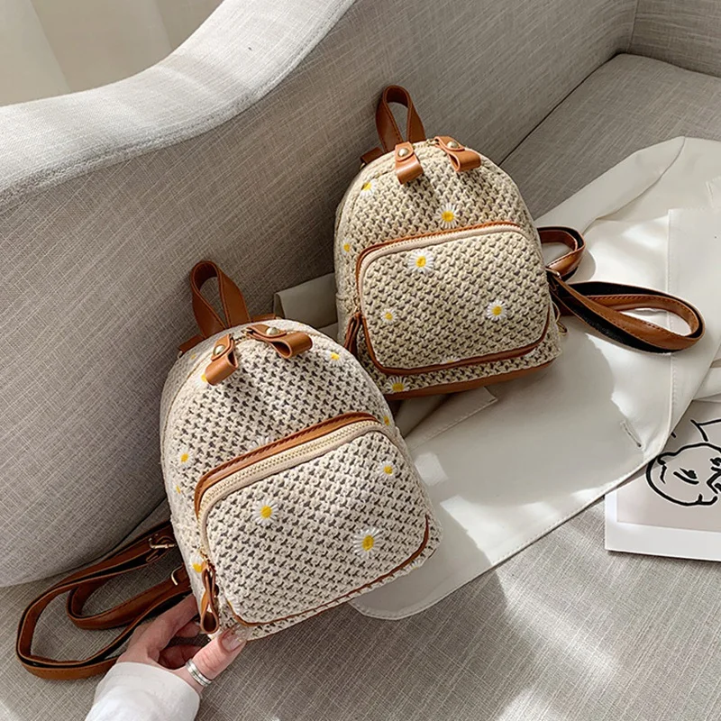 Módna slama dámska batoh Bohemian Weave Tlačené cestovné tašky College Student School School Bag