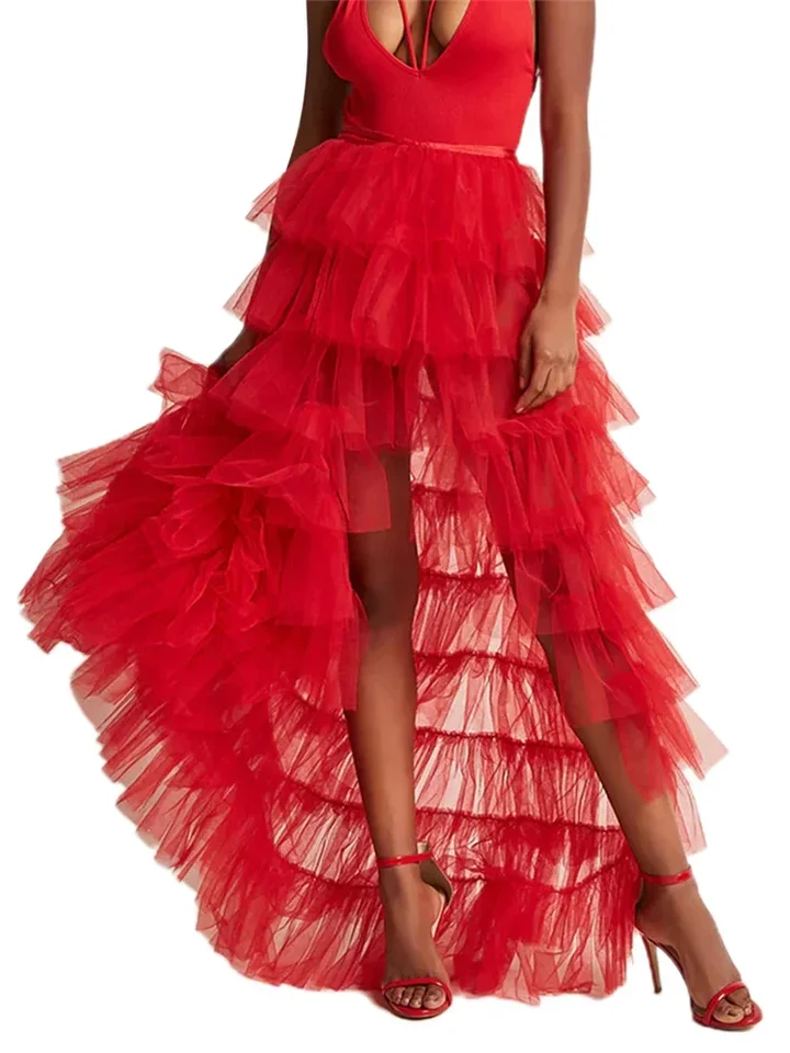 Módna sukňa s dlhým tulle Ženy Elegantné princezné sexy štýl nepravidelné sieťové sukne sukne vintage nafúknuté sukne plážové krytie