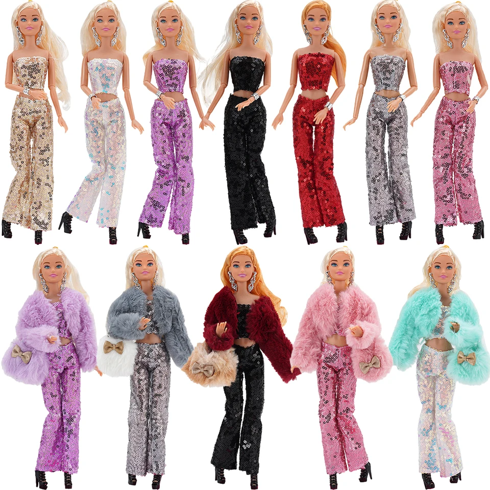 Módna súprava+šperky plyšový kabát kožušinová taška pre Barbies Doll Clothes doplnky topánky, 30 cm bábiky BJD Blythes Flitry darček k narodeninám