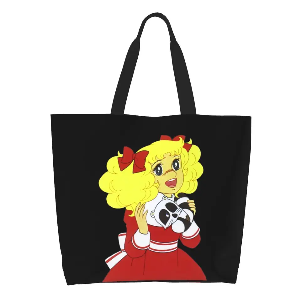 Módna tlač anime manga cukrovinky Candy Tote nákupné tašky Prenosné plátno nakupujúce ramenné kabelky