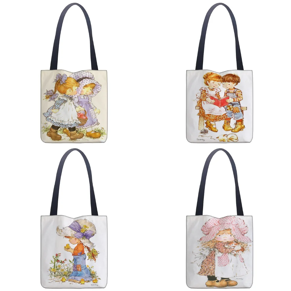 Módna tlače Sarah Kay Tlačka Skladacia ekologická nákupná taška Tote kabelky 40x40cm pre cestovné obchody s potravinami