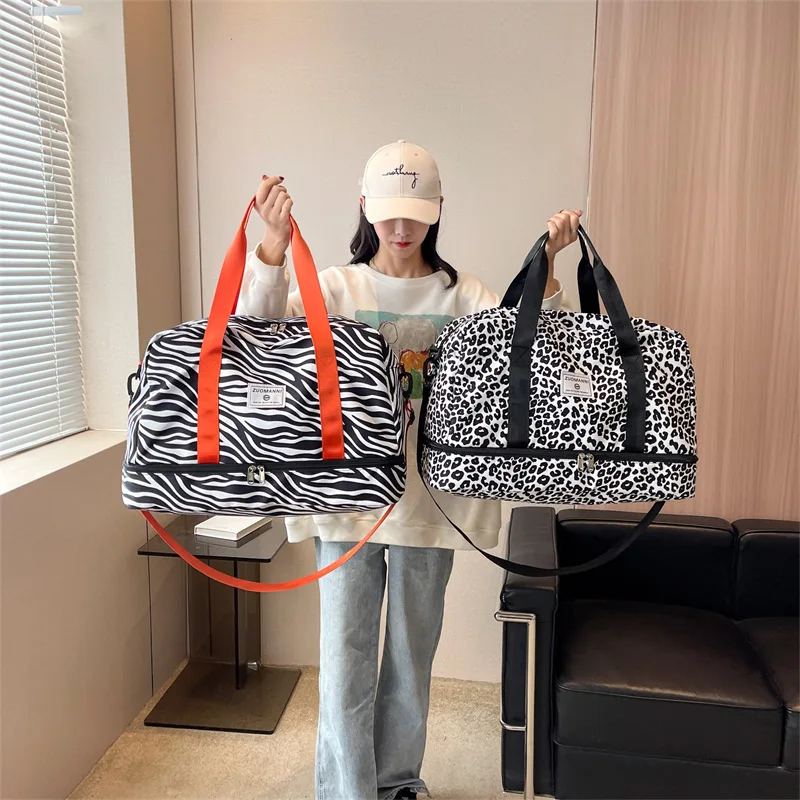 Módna vodotesná cestovná taška Dámska kabelka vo voľnom čase Fitness suché mokré oddelenie Duffle Crossbody Bag Veľký batožinový víkendový vrecko