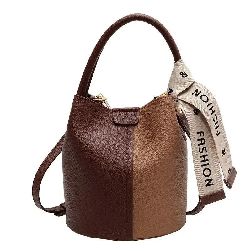 Módna výklenok Značka Žena Vysoký vzhľad kožená koža Senior Retro Crossbody Bag Prenosný balík Bucket All Seasons Match