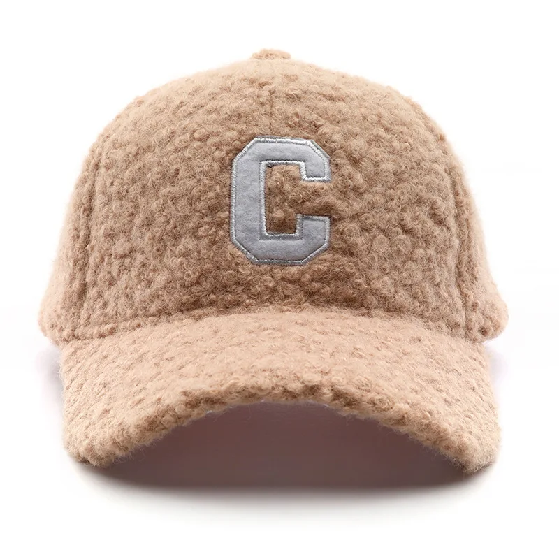Módna zimná dámska pevná baseballová čiapka jahňacie klobúky Men Leaisure Snapback Cap Letter C Patter