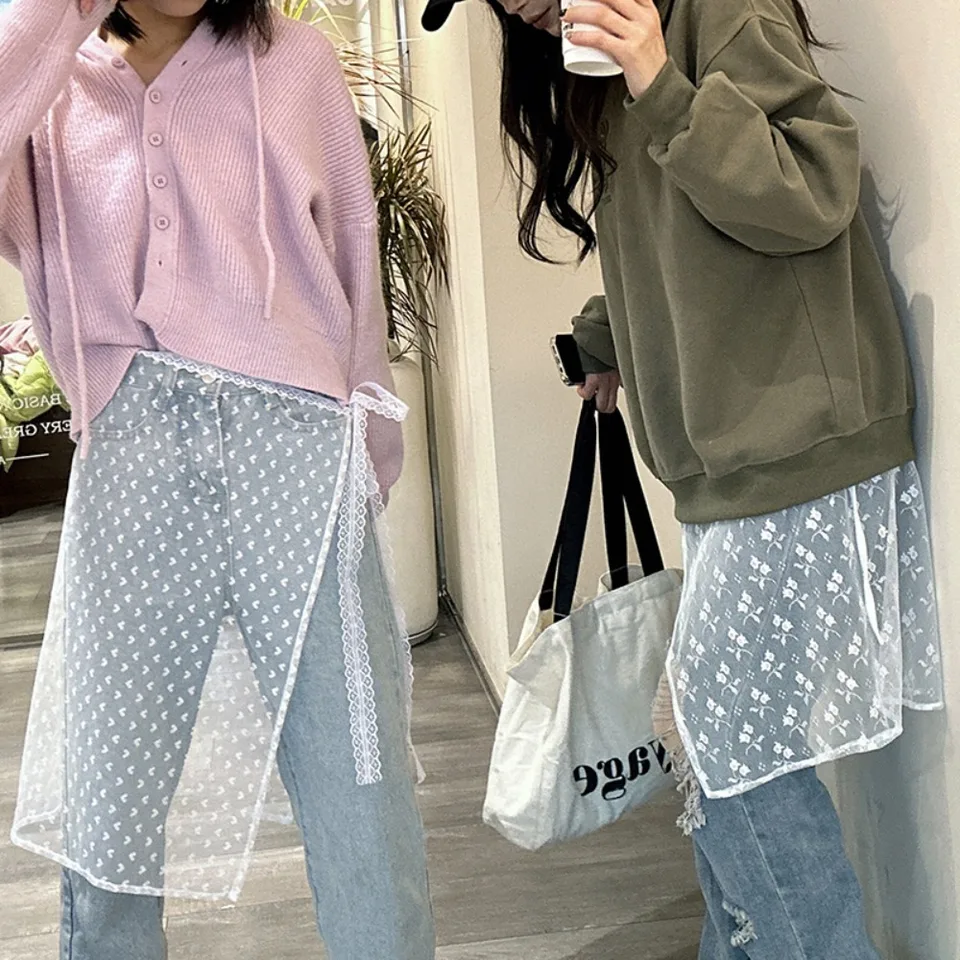 Módna čipka zostrihajúca harajuku sukňu čipkované šnurované šnurované lap