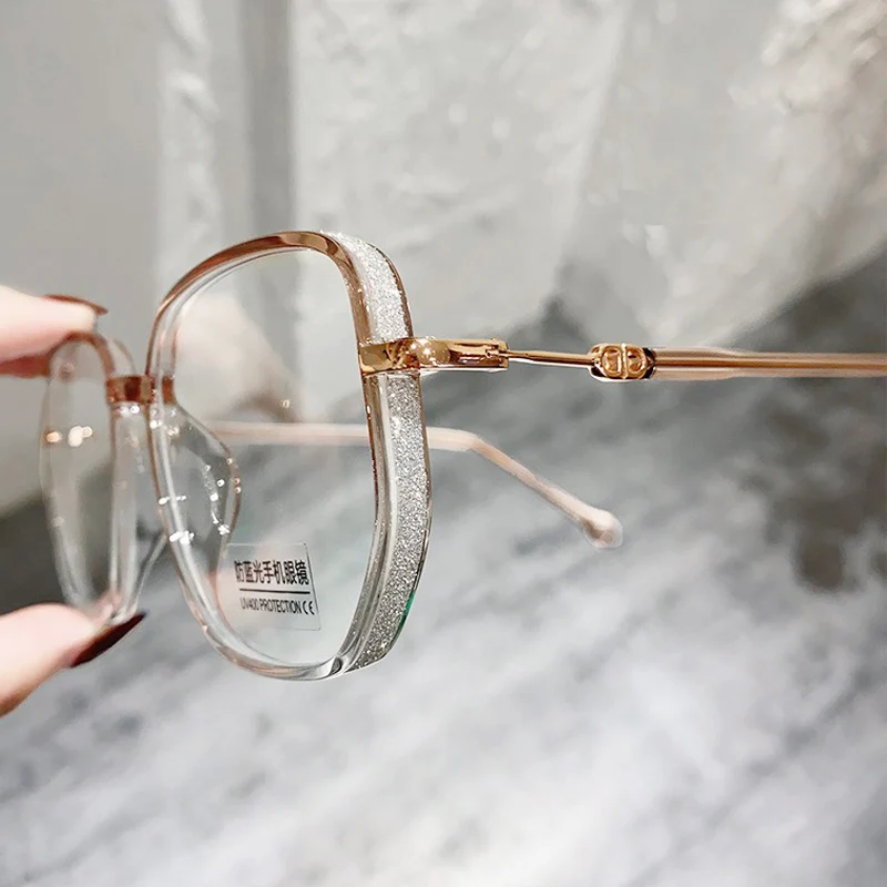 Módne anti modré svetlo okuliare Men Ženy Nový diamant s vysokým obsahom nadmerne nadmerné okuliare Počítačové okuliare Glitter Frame okuliare