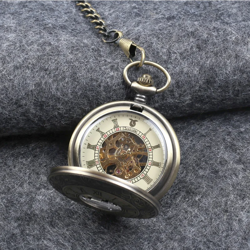 Módne automatické vreckové hodinky, retro vyrezávané dutiny hodiniek, pánske a dámske mechanické hodinky Reloj V103