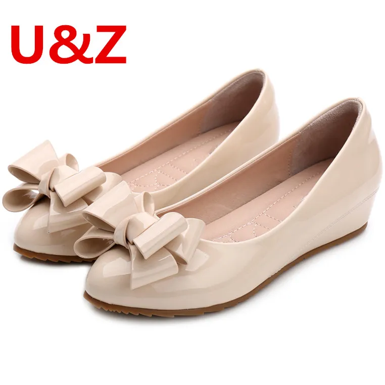 Módne béžové/marhuľové 4 cm mačiatko, mačiatko, malá veľkosť 31-40 Dámske výškové kliny Elegantné pumpy patentovej kože Spring