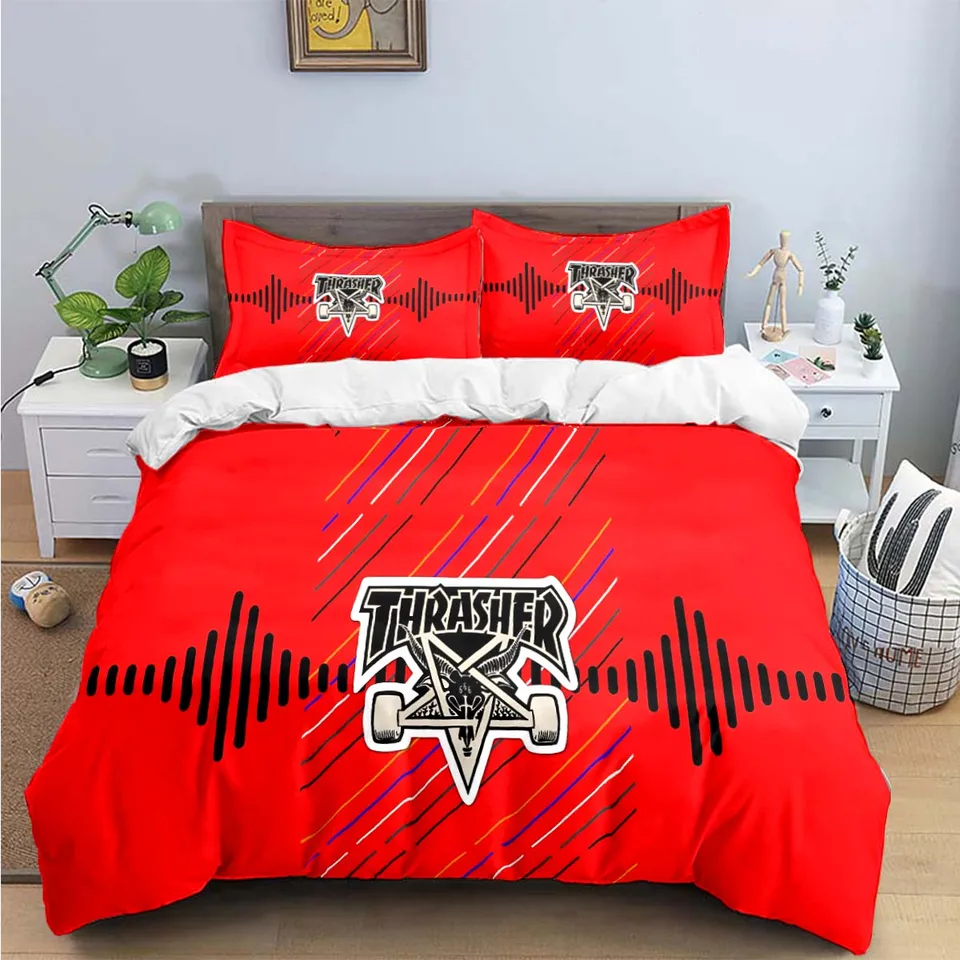 Módne cool t-thrasher logo tlač obliečky na posteľné súpravy Vynikajúce postele Set Duvet Cover Bed Bed Set Bedding Set Luxusné darček