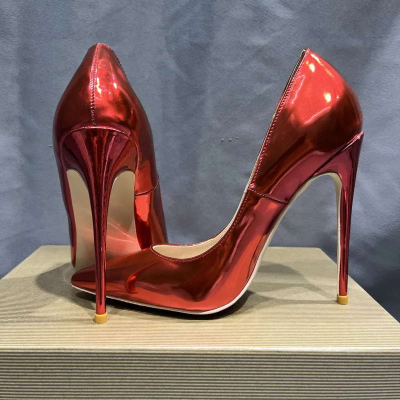 Módne dámske pumpy zrkadlové farby vysoké podpätky Samice slznú na špicaté dievčatá Party Street Style Shoes Woman Veľkosť 43 44 45