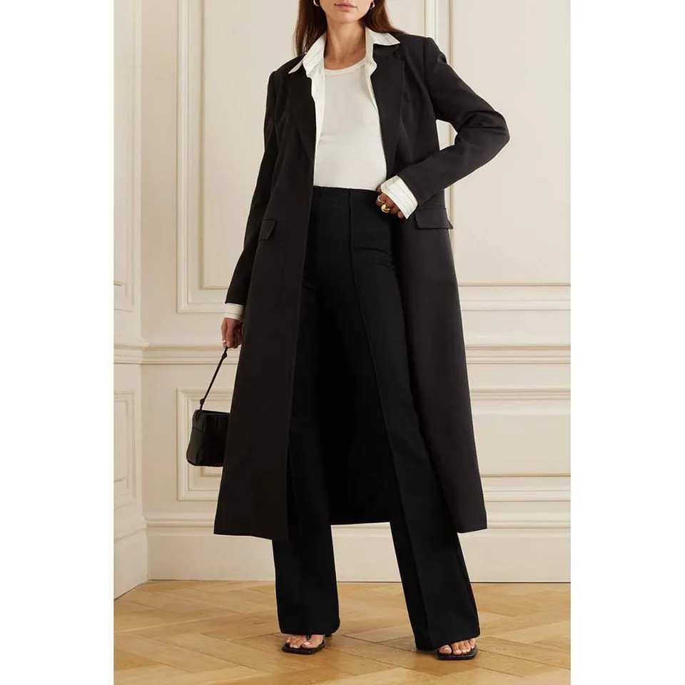 Módne elegantné čierne obleky pre ženy Notch klope 2 -dielne dlhé bunda nohavice ženské oblečenie Slim Fit Smart Office Lady Blazer Sety