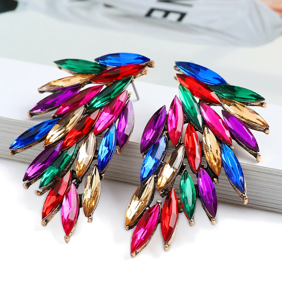 Módne farebné krištáľové náušnice pre ženy pre ženy Trend Trend Sorority Dainty Geometric Ear Christmas Party Luxusné šperky