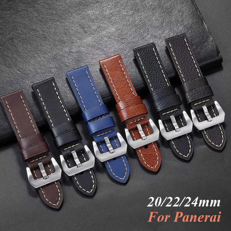 Módne hodinky pásová remienok Sport Vintage Leather WatchBand pre Panerai z nehrdzavejúcej ocele Doplnky 20 mm 22 mm 24 mm