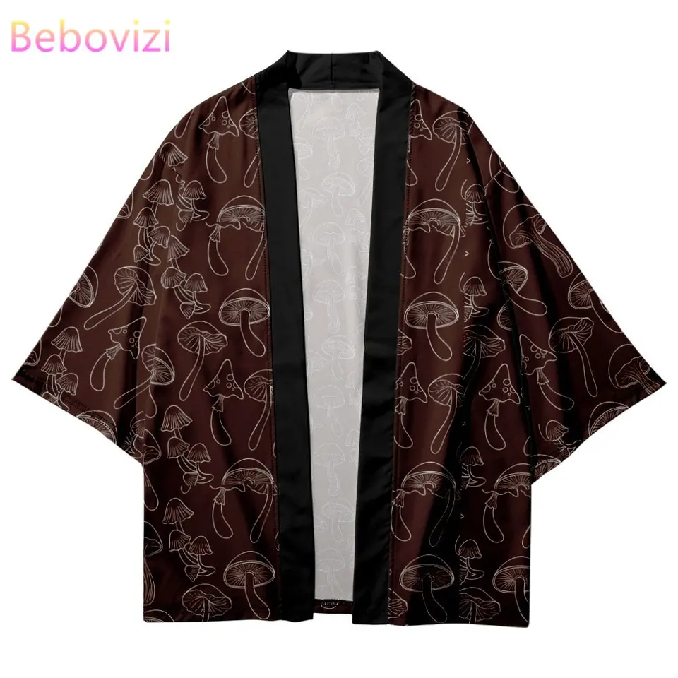 Módne huby tlač japonské kimono pláž Ženy hnedé vesty Yukata tradičné mužov cosplay haori ázijské oblečenie