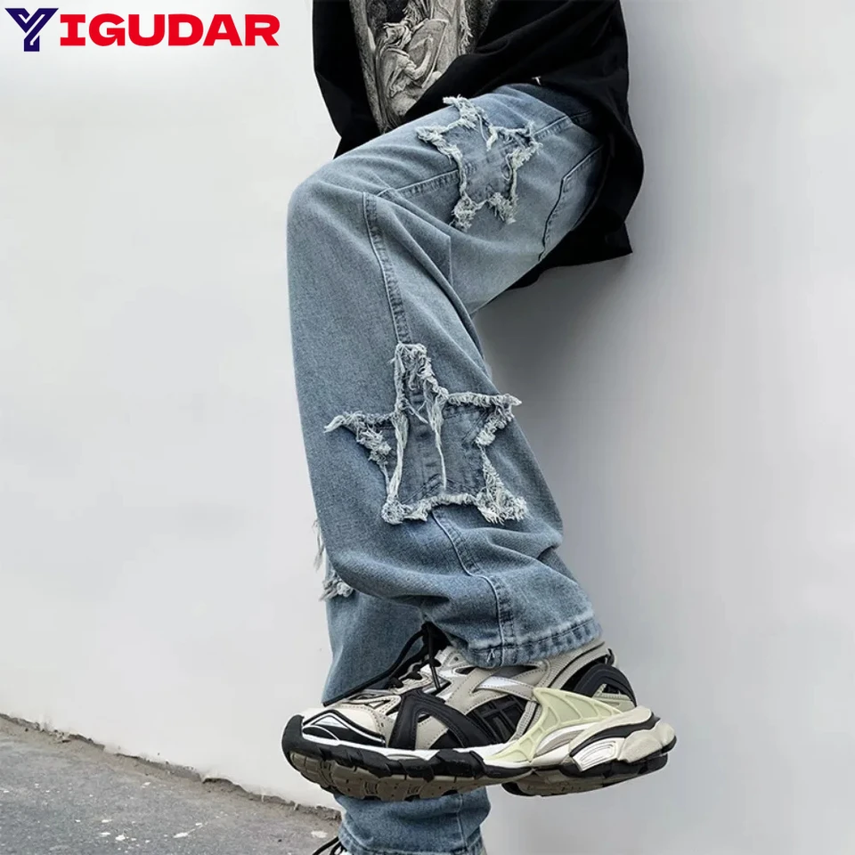 Módne hviezdy uterák výšivky hnedé muži džínsové nohavice y2k muži oblečenie rovné hip hop bavlnené nohavice Pantalon nákladné nohavice muži