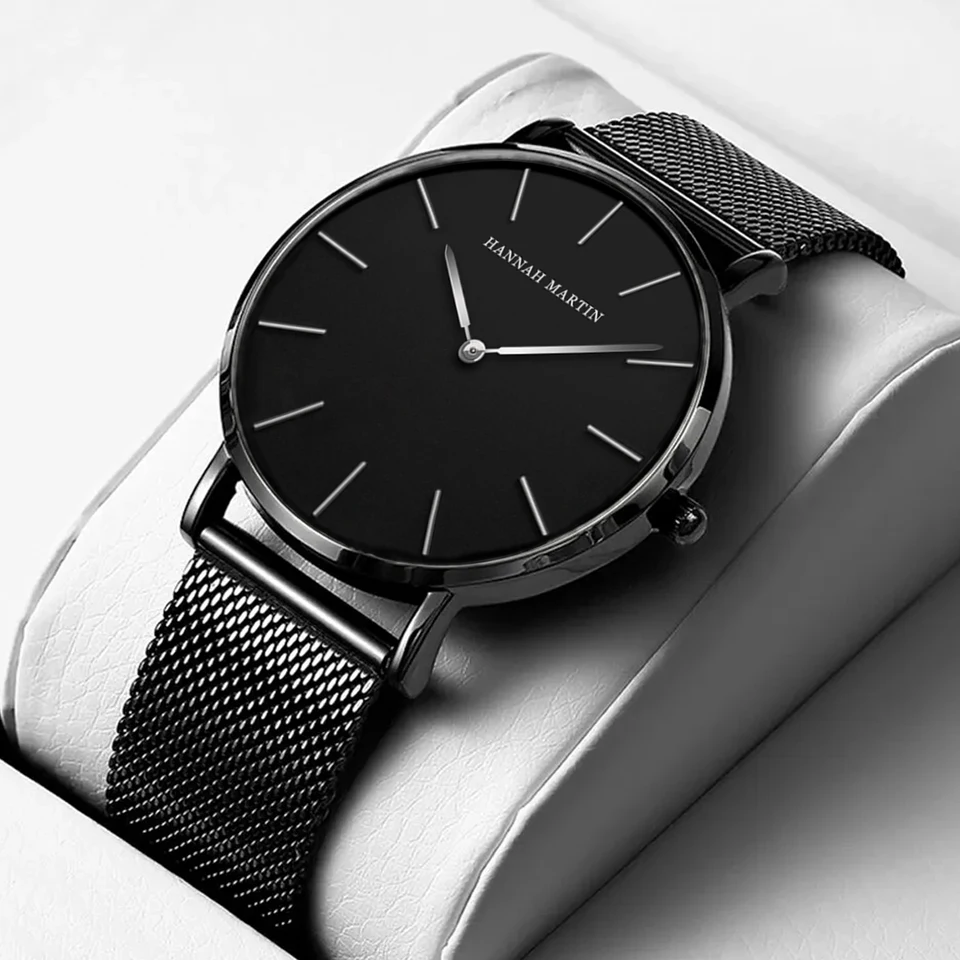 Módne jednoduché muži sledujú Hannah Martin Top Brand Japanese Movement Luxury Classic Design Ultra Thin Quartz Zápraky pre mužov
