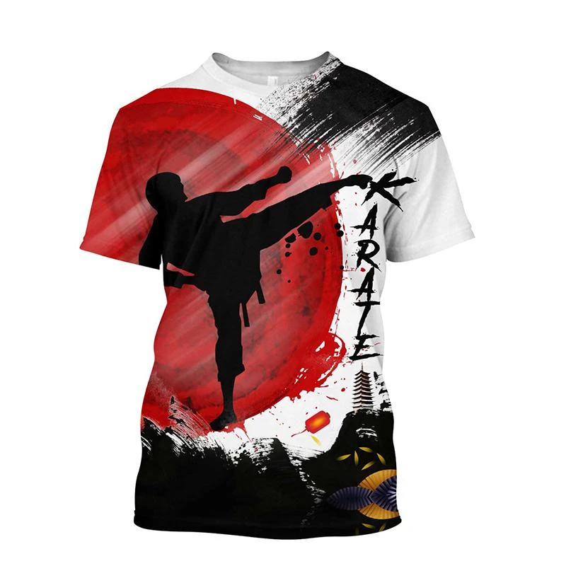 Módne karate vzor Tričká Letný trend krátky rukáv posádka krku pán 3d tlačené tričko voľné športové telocvične rýchle suché odpaliská vrcholy