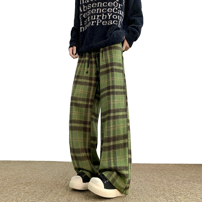 Módne kockované nohavice vrecká elastický pás hip hopové voľné nohavice Kórejské streetwear široké nohavice unisex náhodné nohavice