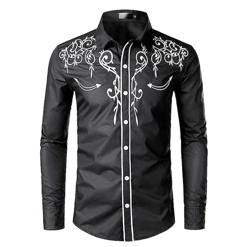 Módne kovbojské košele pre mužov Spring Jeseň jednoduchý trend 3D tlačené tričko s dlhým rukávom Loose Streetwear vintage blúzka