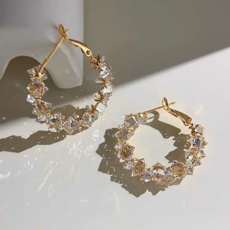 Módne krištáľové zirkónové kruhové obruče náušnice Ženy Elegantná geometria chrupavka chrupavka Piercing Náušnice