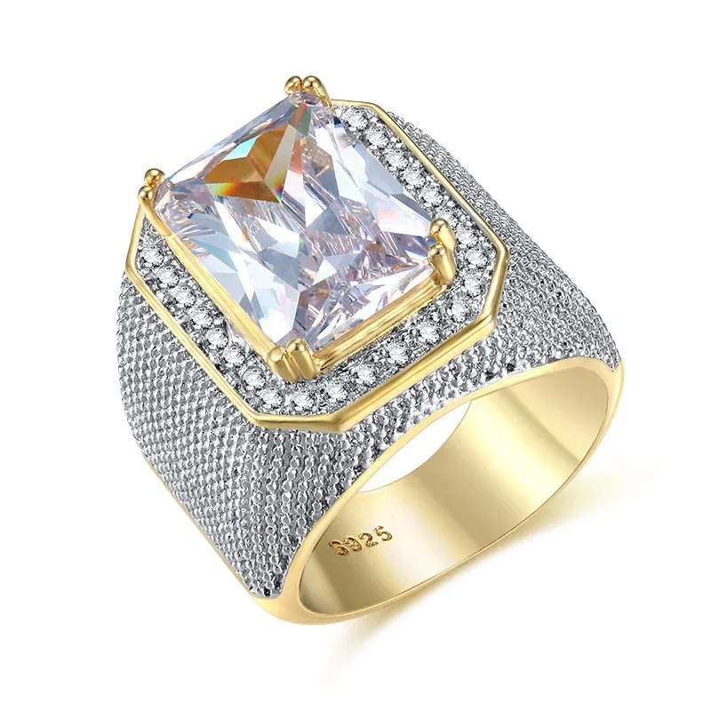 Módne krúžky štvorcové veľkú šírku Signet Rings 14k zlatý farebný muž prst kubická zirkónia veľký kamenný muži prsteň šperky anel nový