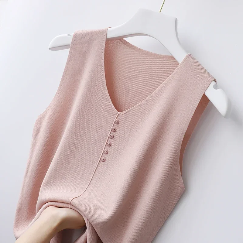 Módne letné rukávy bez rukávov v krku pletene Tank Tops Dámske vesty Camis topy pre ženy Camisole Dámske vrcholy Touch Tops D550