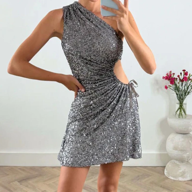 Módne lomítko obojok duté flicins mini šaty elegantné pevné farby mimo plece skladané párty šaty sexy dámske kokteilové šaty