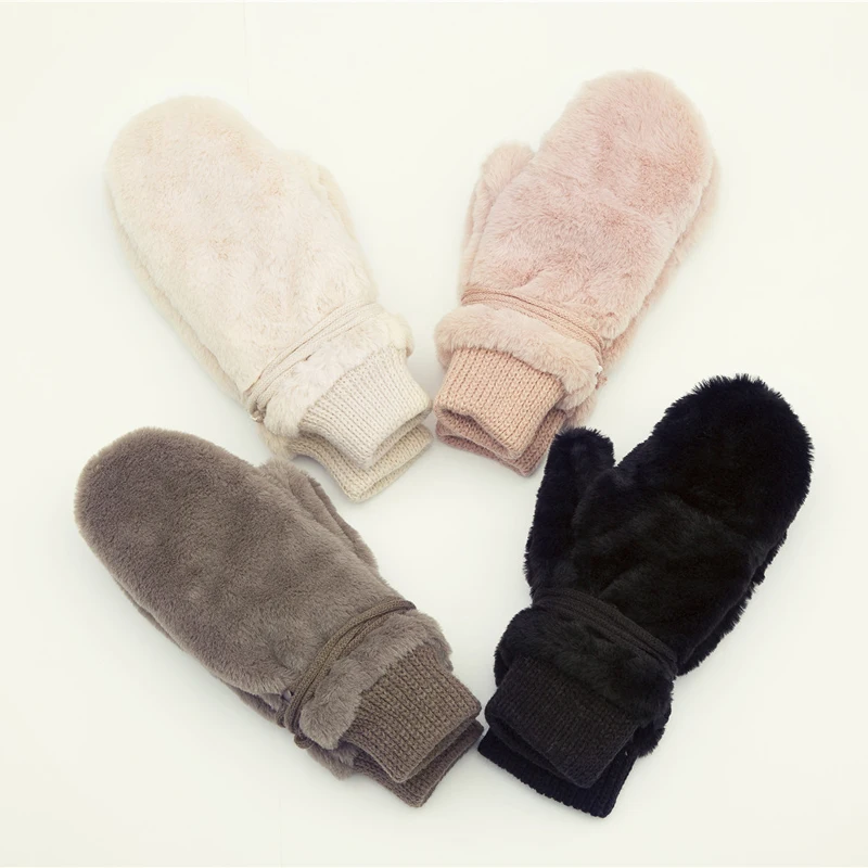 Módne masívne zimné rukavice Ženy Teplé dehair angora vo vnútri koralového fleece hrubé ruzvice pre ženy žien závesné lano gants femme