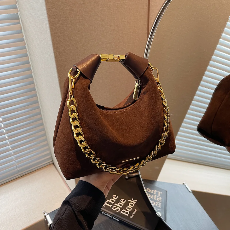 Módne matné retro mesačné tašky retiazka Tote Bucket Bag s jednoduchou taškou na rameno