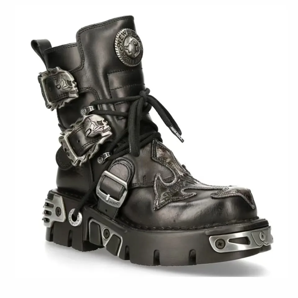 Módne muži kravy originálne topánky na motocykle, dizajn nového unisexu Strieborné strieborné lebky Devil Goth Punk Metallic topánky plus 48