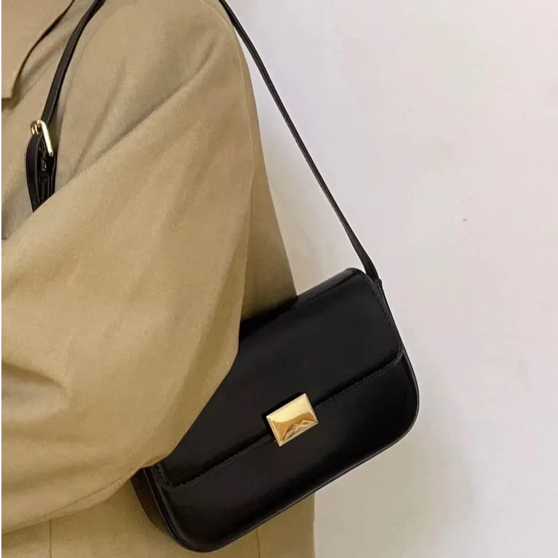 Módne módne dámske tašky na ramená Vintage čierne kožené kabelky s kožou PU jednoduché klapkové tašky Messenger Advanced Wimate Candbag